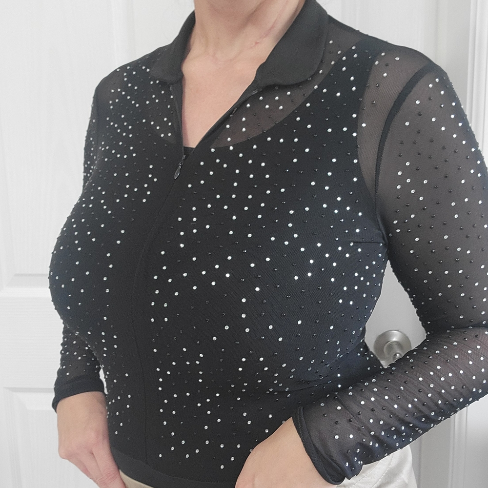 Source Unknown Black Sheer Rhinestone Blouse